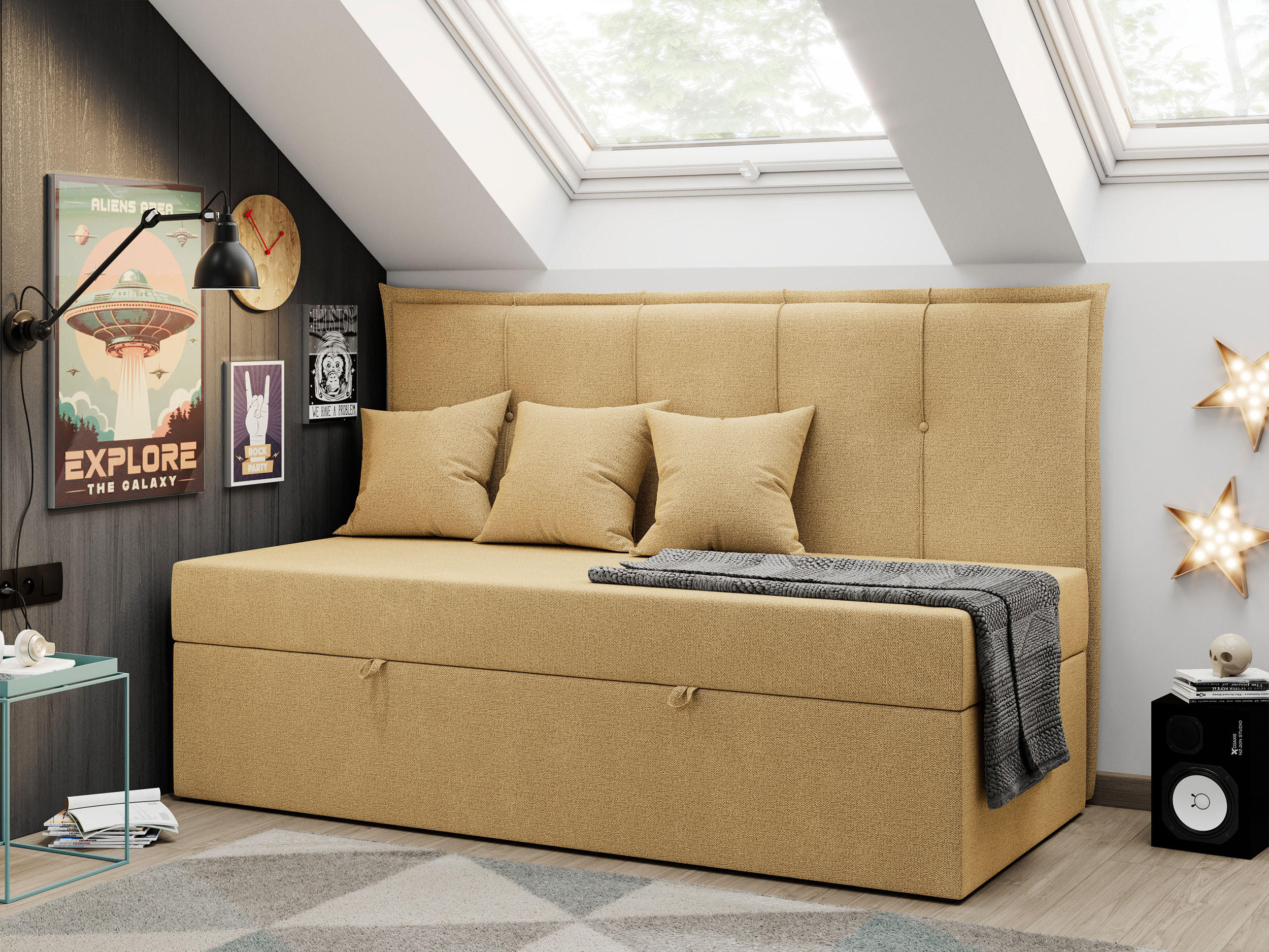 BOXBETT BANCO 90/200 Gelb Struktur - H3 - Gelb, Holz/Textil (90/200cm) - MKS