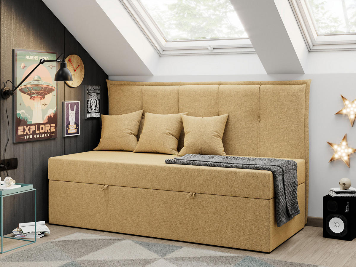 BOXBETT BANCO 90/200 Gelb Struktur - H3 - Gelb, Holz/Textil (90/200cm) - MKS