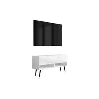 TV-LOWBOARD 100 cm Mattweiß / Hochglanzweiß, schwarze schräge Beine, 100 × 32 × 52 cm - Weiß, Holzwerkstoff (100/52/32cm) - 3XE LIVING