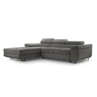 ECKSOFA GIULIO Grau Velours-Stoff mit Schlaffunktion - Grau, Holz (280/203cm) - MASSENO