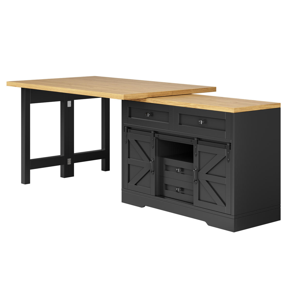 KÜCHENINSEL DE-38578 ausziehbar 120-197 cm 360° drehbar Eichenoptik - Schwarz, Holzwerkstoff (120/72/40cm) - ComfortXL