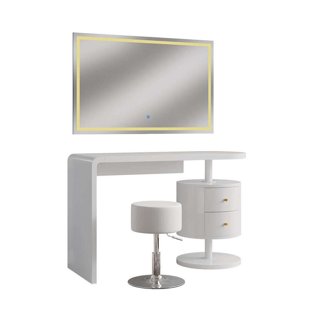SCHMINKTISCH Lara Weiß 120 cm mit LED-Spiegel und Hocker - Weiß, Holzwerkstoff (120/76/50cm) - Vicco
