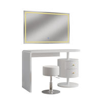 SCHMINKTISCH Lara Weiß 120 cm mit LED-Spiegel und Hocker - Weiß, Holzwerkstoff (120/76/50cm) - Vicco