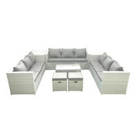 GARTENSET mit 3-SITZER SOFA,COUCHTISCH Polyrattan Hellgrau-Mix 11-Sitzer - Hellgrau/Grau, Glas/Kunststoff - Fimous