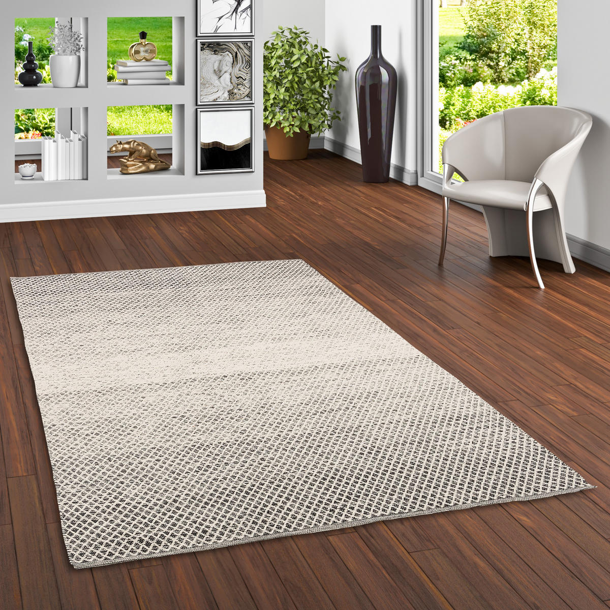 BAUMWOLLE NATUR KELIM TEPPICH SANDY MELIERT - Schwarz/Weiß, Textil (70/140cm) - Pergamon