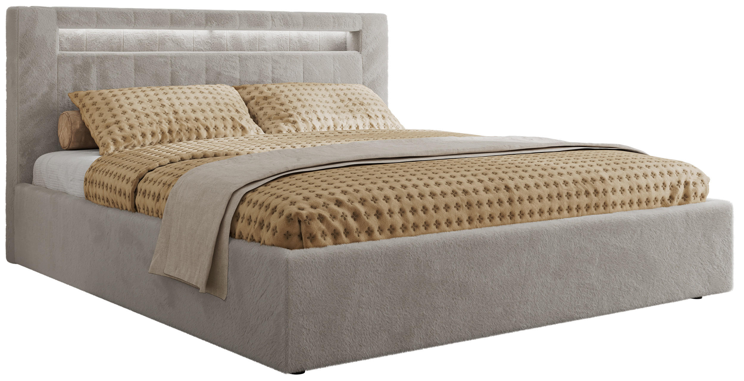 POLSTERBETT GOLD 5 CLASSIC 160/200 - Hellgrau Plüsch - Pocket-Matratze - Hellgrau, Textil (160/200cm) - MKS