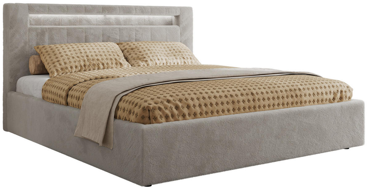 POLSTERBETT GOLD 5 CLASSIC 160/200 - Hellgrau Plüsch - Pocket-Matratze - Hellgrau, Textil (160/200cm) - MKS