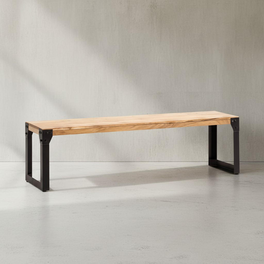 ESSZIMMERBANK Massivholz Metall ohne Lehne, Akazie 160x40x45 cm - Schwarz/Braun, Holz/Metall (160/45/40cm) - KADIMA DESIGN