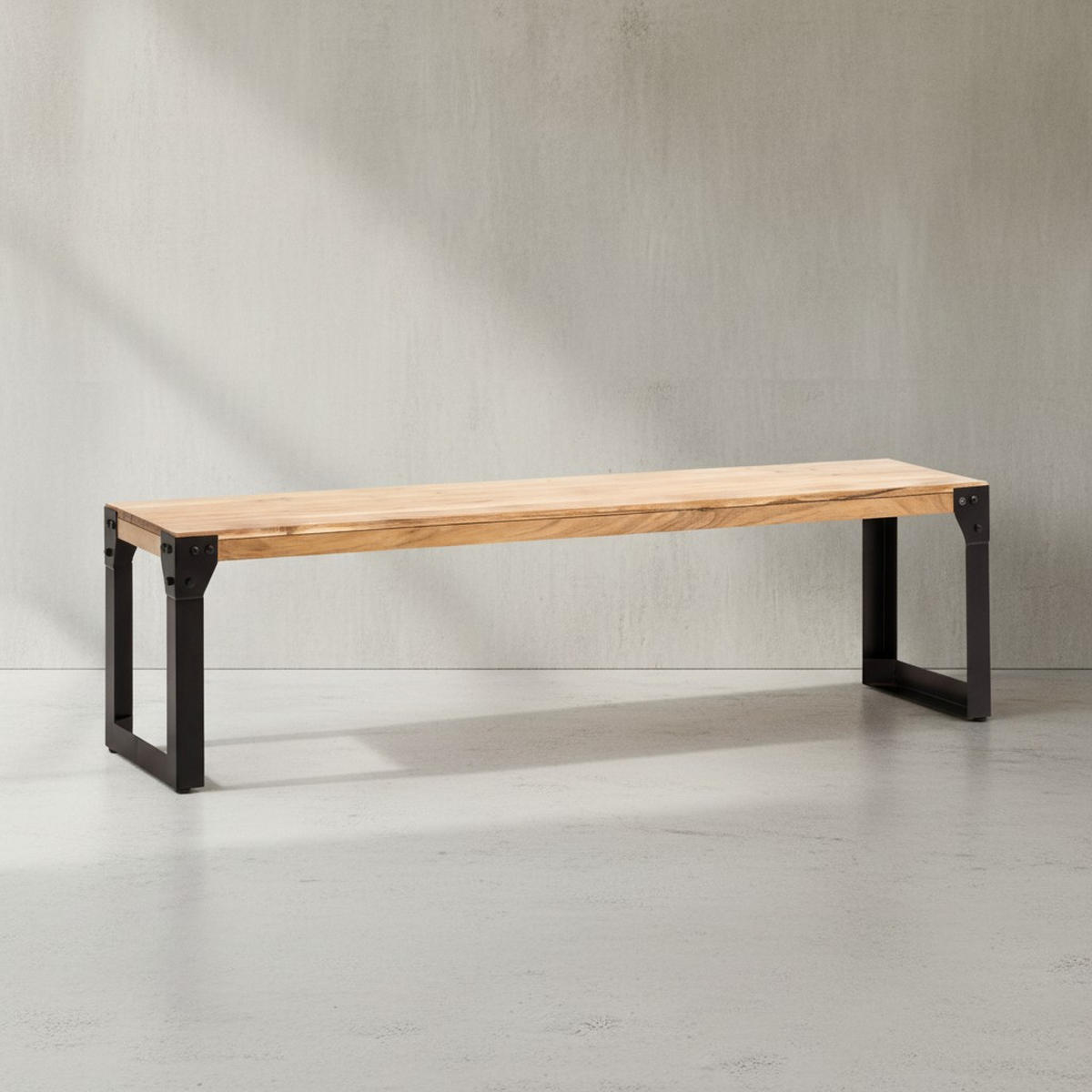 ESSZIMMERBANK Massivholz Metall ohne Lehne, Akazie 120x40x45 cm - Schwarz/Braun, Holz/Metall (120/45/40cm) - KADIMA DESIGN