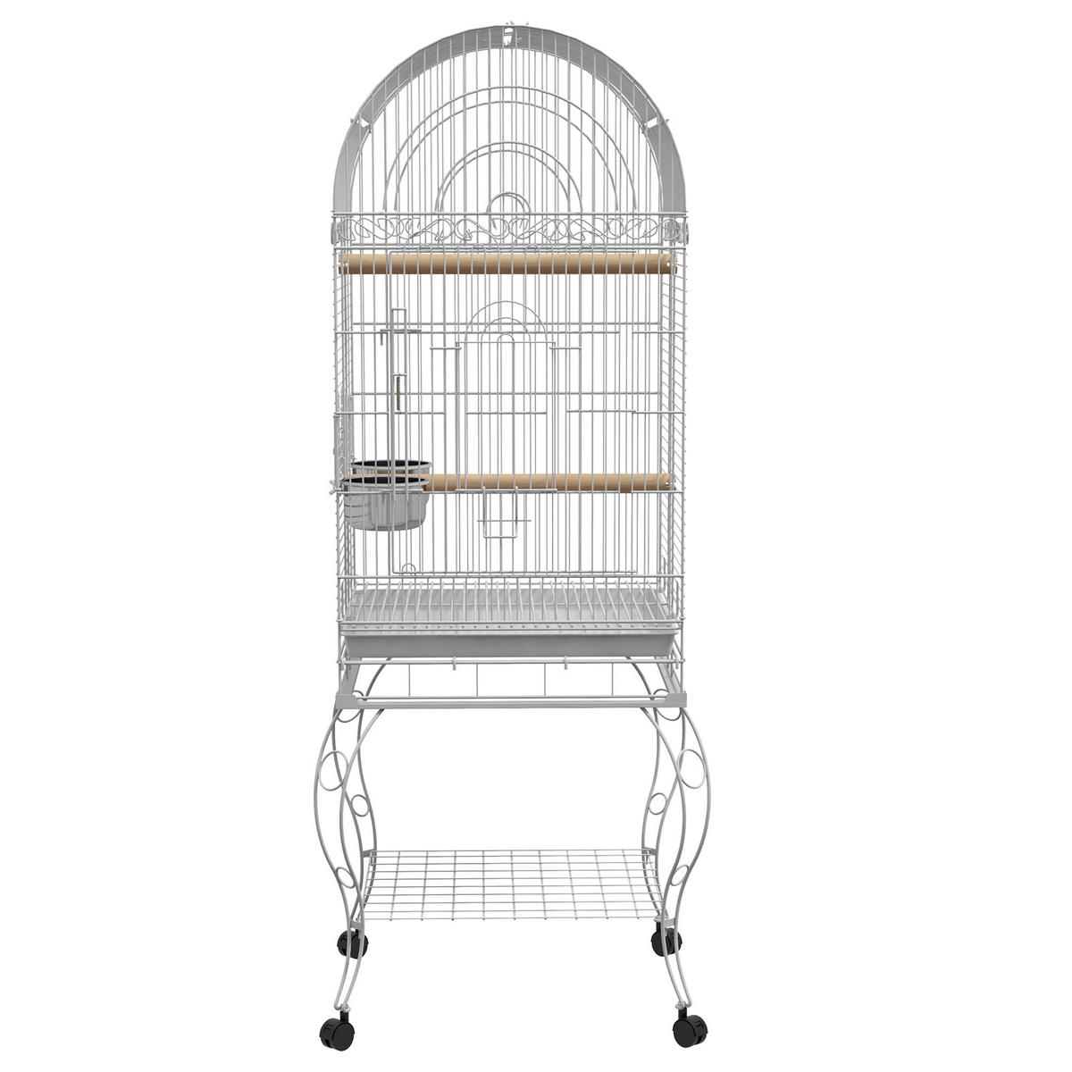 VOGELKÄFIG DE-17819 auf Rollen mit Ablage & Edelstahlnäpfen Weiß - Weiß, Metall (51/153/51cm) - ComfortXL