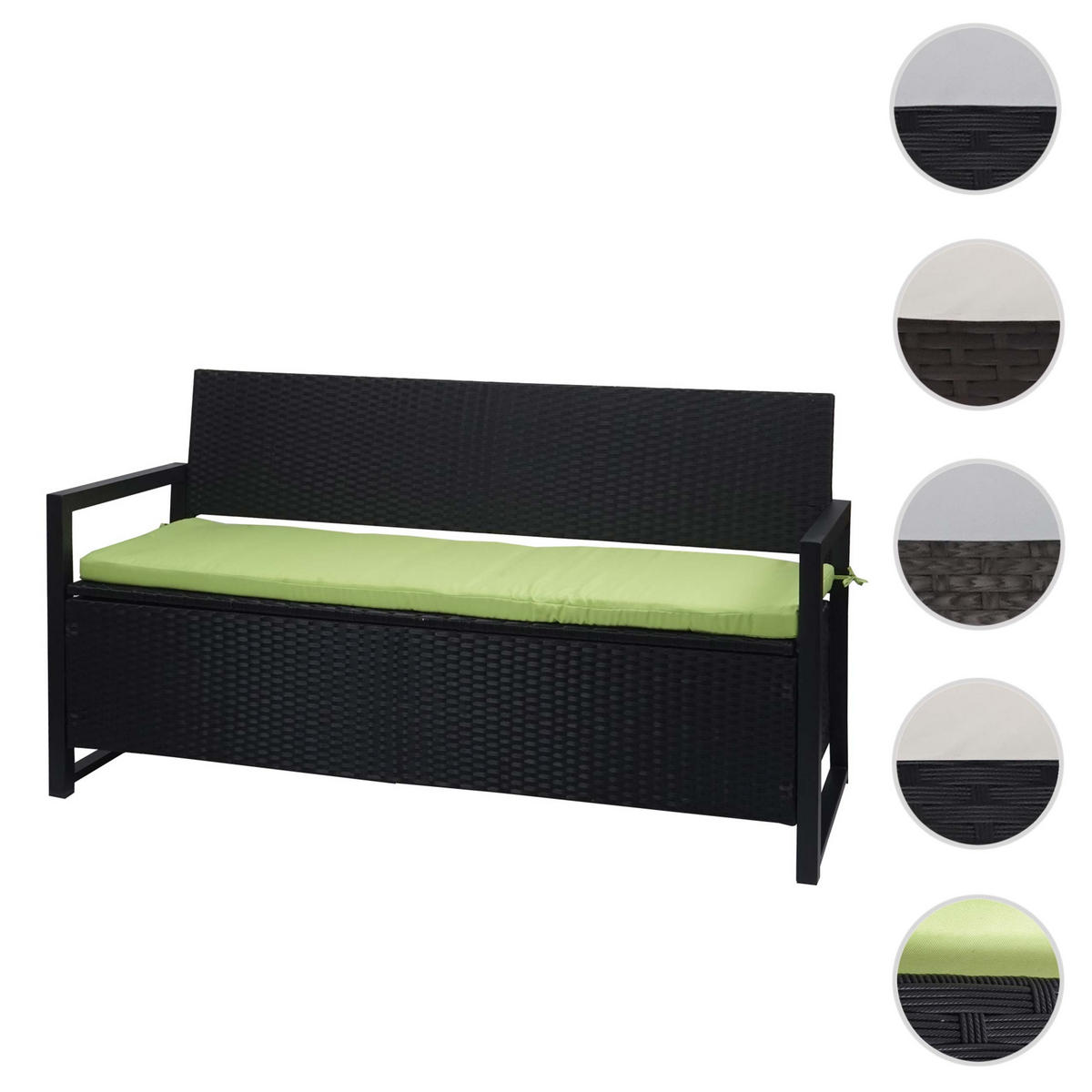 POLY-RATTAN 3ER SITZBANK Anthrazit, Grün - Anthrazit/Grün, Kunststoff (164/87/57cm) - MCW