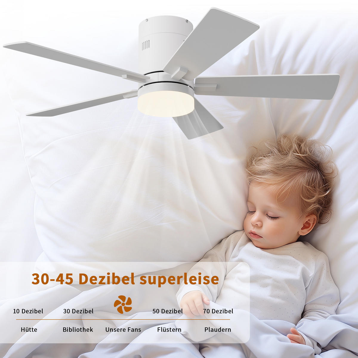 STROPNI ventilator z LED lučko, 106,6 cm, bel, 6 hitrosti in časovnik - bela, kovina (106.6/106.6/28cm) - EuroLiving