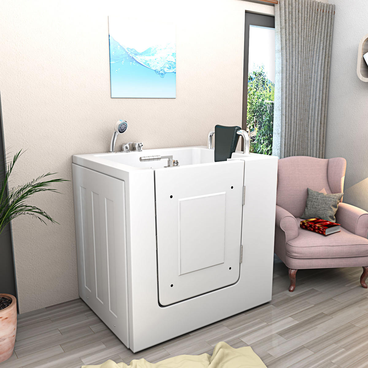 SENIORENWANNE S02-B-R Weiß - Weiß, Glas/Kunststoff (78/113/100cm) - AcquaVapore by Sandra Jentho