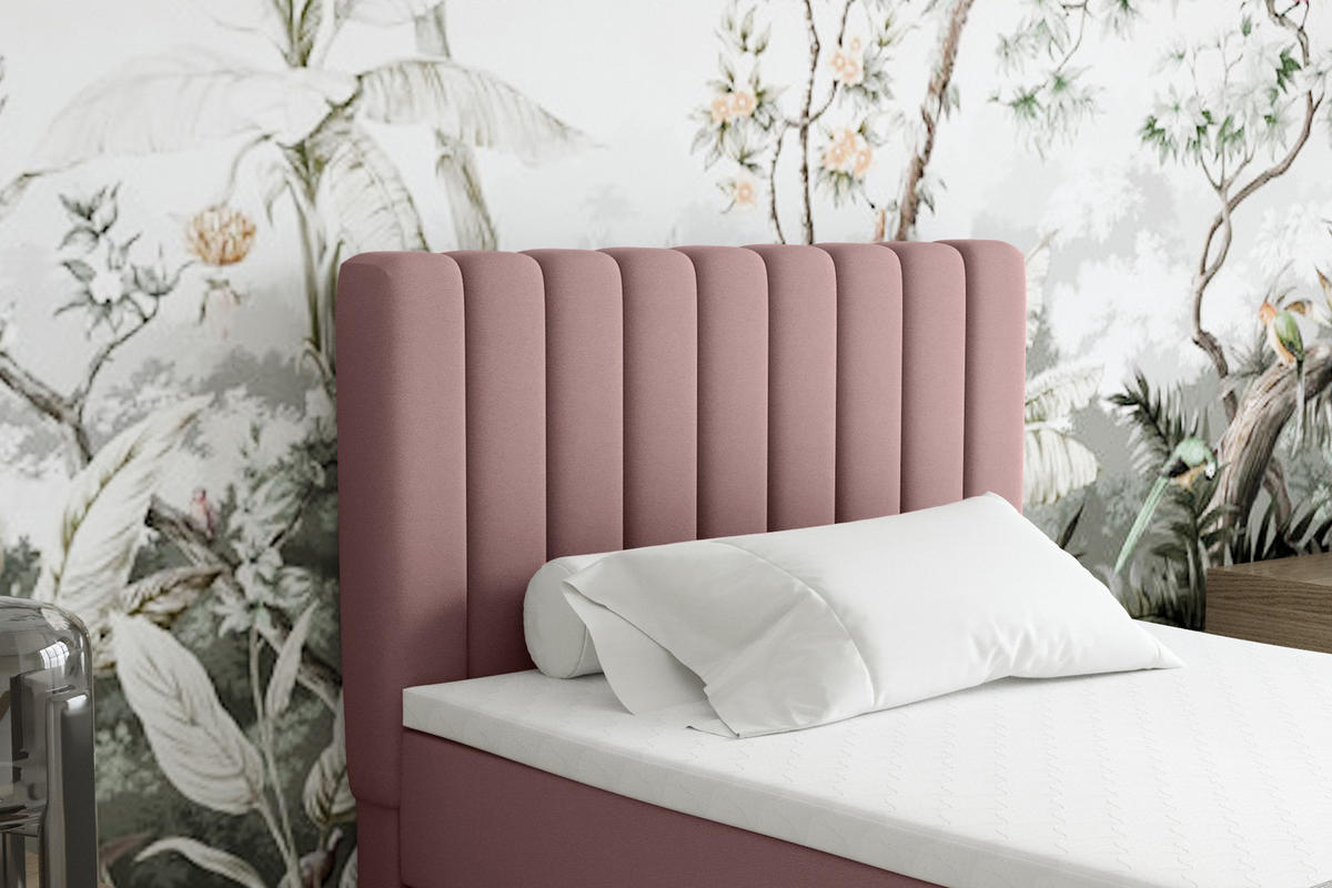 BOXBETT Everest 100 x 200 cm Einzelbett mit hochwertiger Bonell-Matratze und Topper - Rosa, Holz (100/200cm) - Panda Möbel