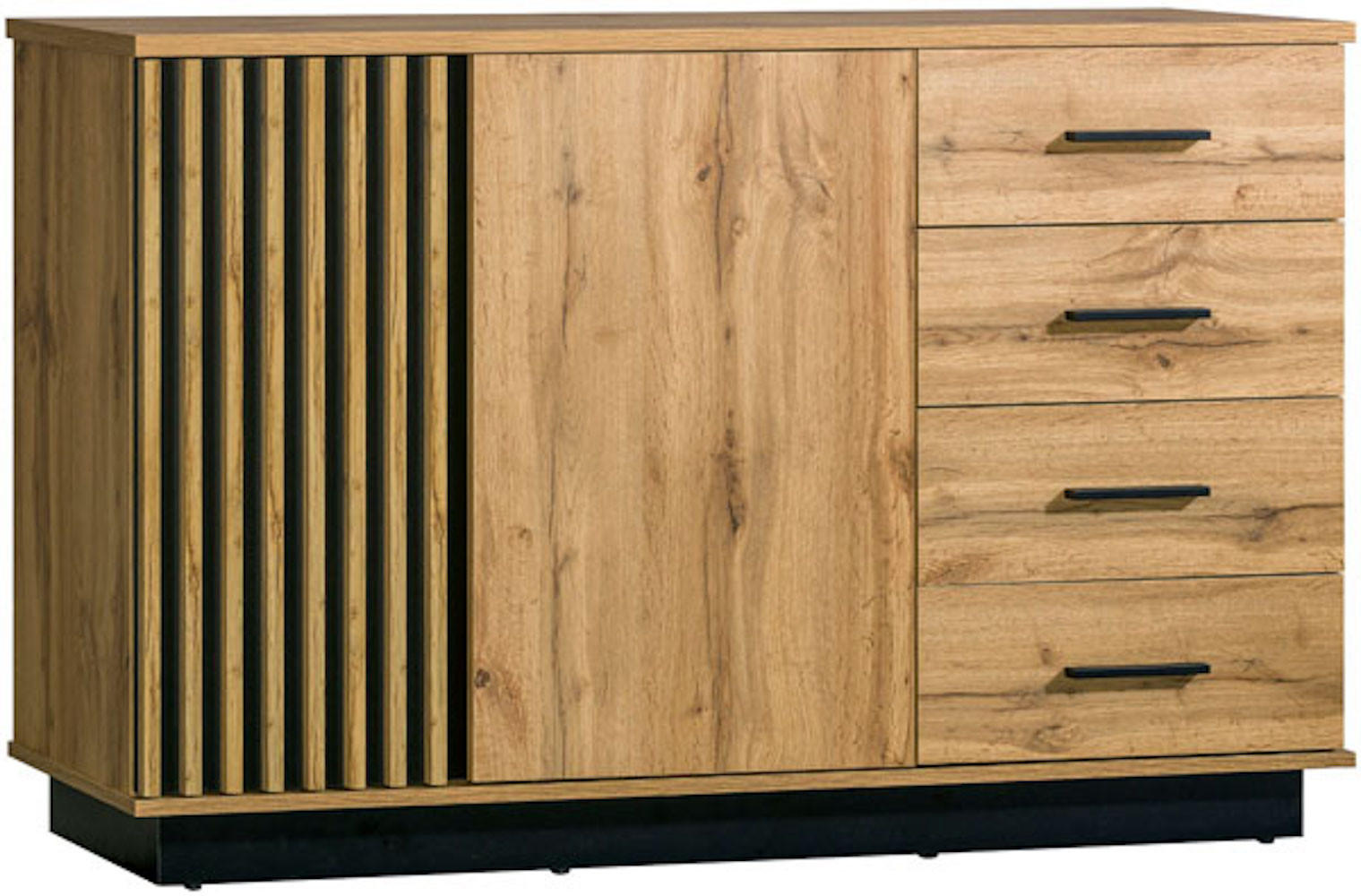 KOMMODE Lamia LA6 Wotan Eiche / schwarz 141 / 40 / 90cm - Eiche Wotan/Schwarz, Holz/Holzwerkstoff (141/90/40cm) - Feldmann-Wohnen