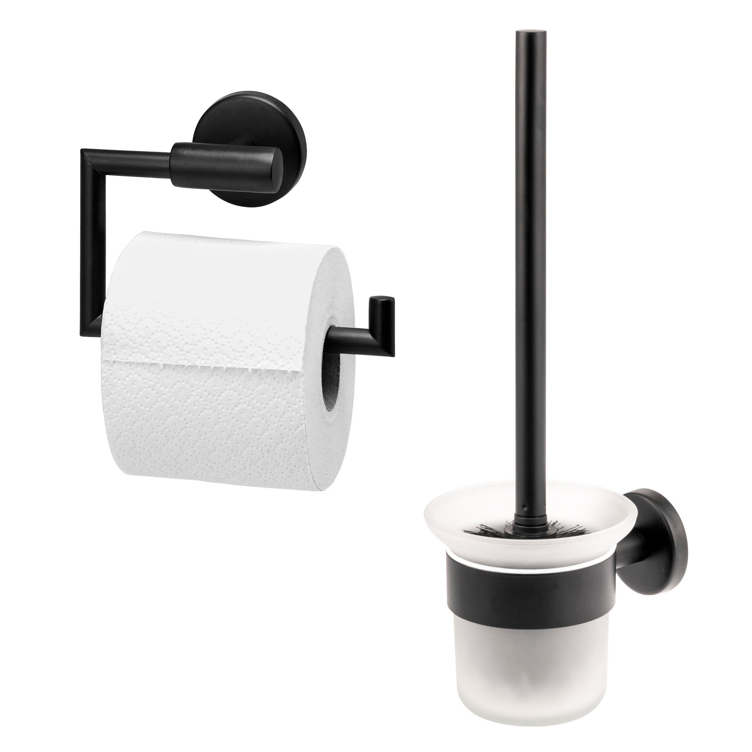 BADEZIMMER-ZUBEHÖR-SET PIAZZA BLACK 2tlg., Edelstahl, schwarz - Schwarz, Metall (14.5/35/11.5cm) - bremermann