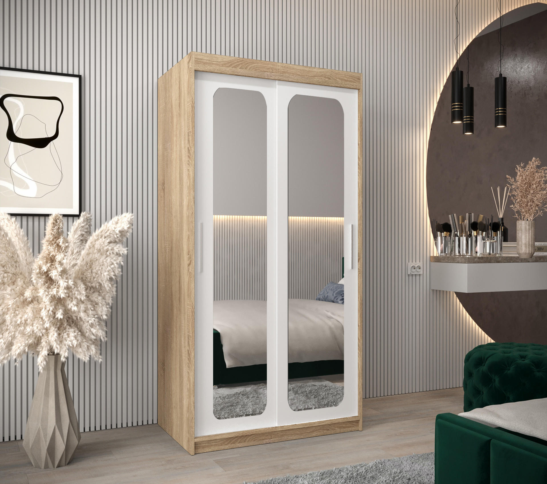 SCHWEBETÜRENSCHRANK 200/100/62 2-türig - Silberfarben/Weiß, Holz/Kunststoff (100/200/62cm) - Abiks Möbel