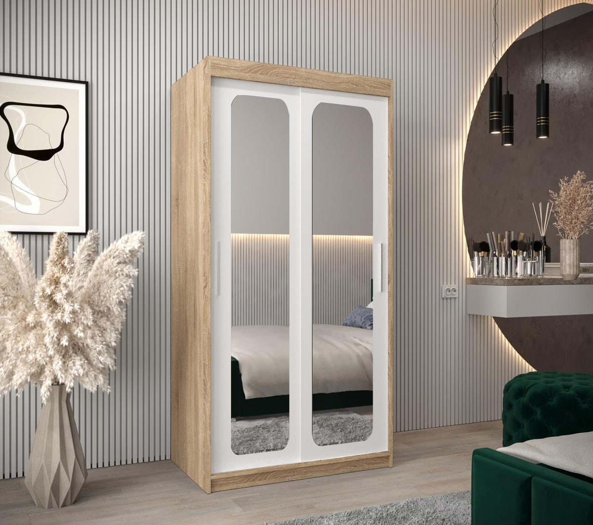 SCHWEBETÜRENSCHRANK 200/100/62 2-türig - Silberfarben/Weiß, Holz/Kunststoff (100/200/62cm) - Abiks Möbel