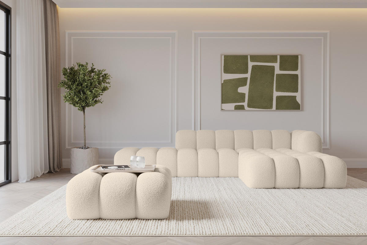 POUF OLEA-PUF 91x87x44 cm Dunkelbeige Bouclé Modular Sitzhocker - Schwarz/Cappuccino, Holzwerkstoff/Kunststoff (91/44/87cm) - ALTDECOR