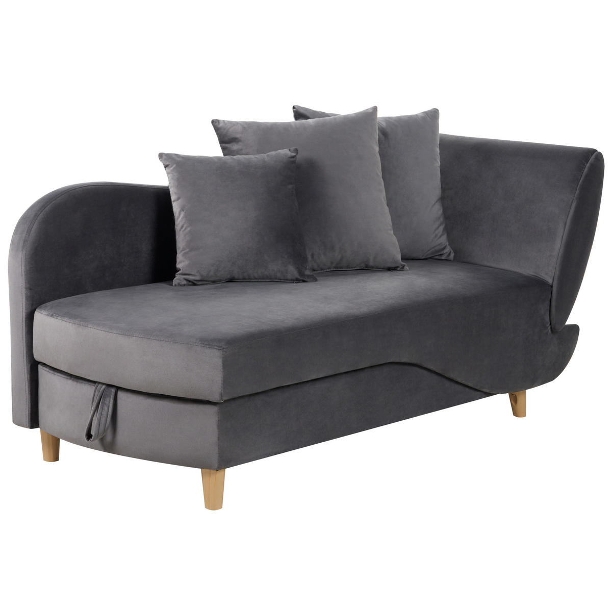 CHAISELONGUE Samtstoff dunkelgrau mit Bettkasten rechtsseitig Meri - Dunkelgrau/Grau, Textil (156/73/69cm) - Beliani