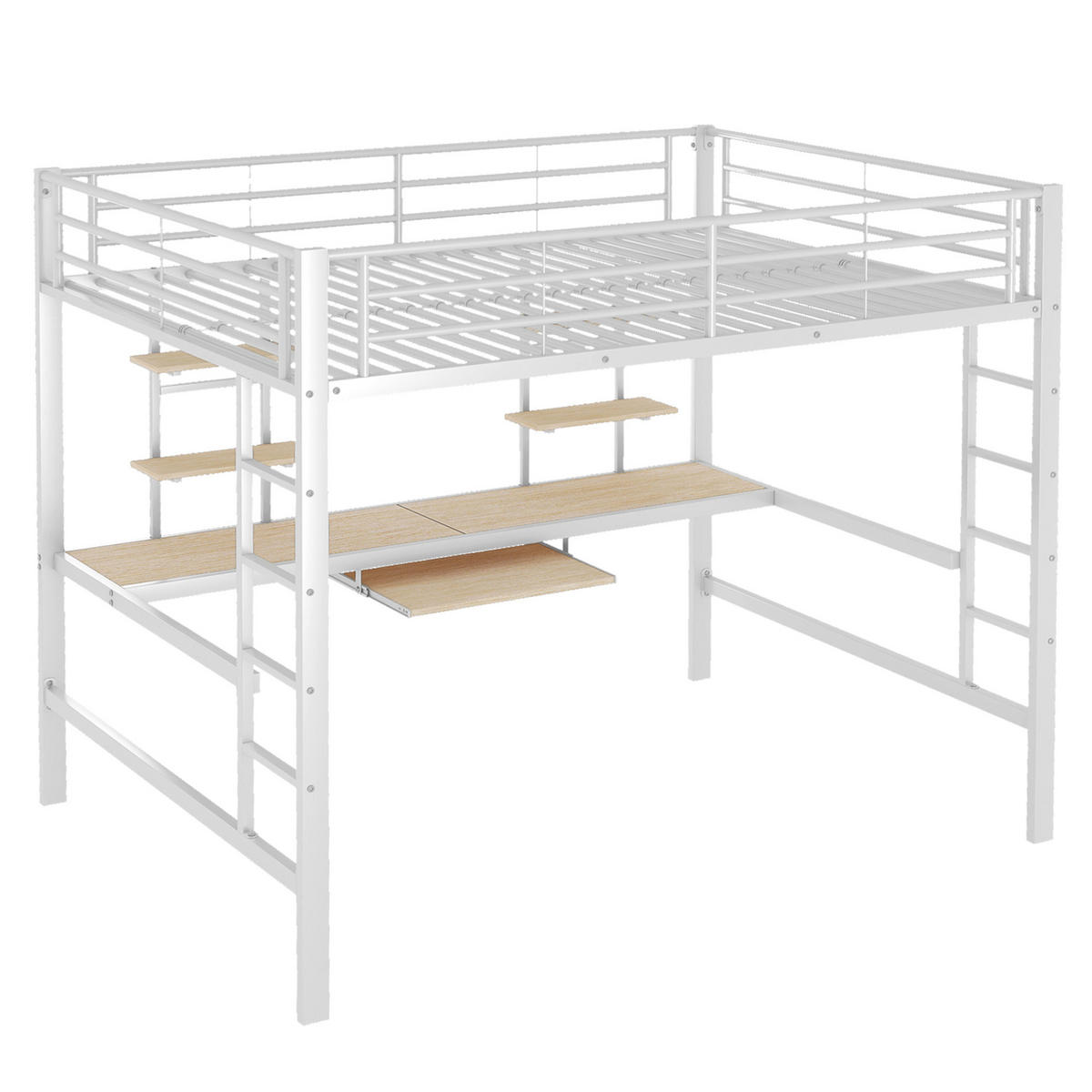HOCHBETT 140/200 cm aus Metall mit Schreibtisch und 2 Regalen, Weiß - Weiß, Metall (140/200cm) - Flora Grace