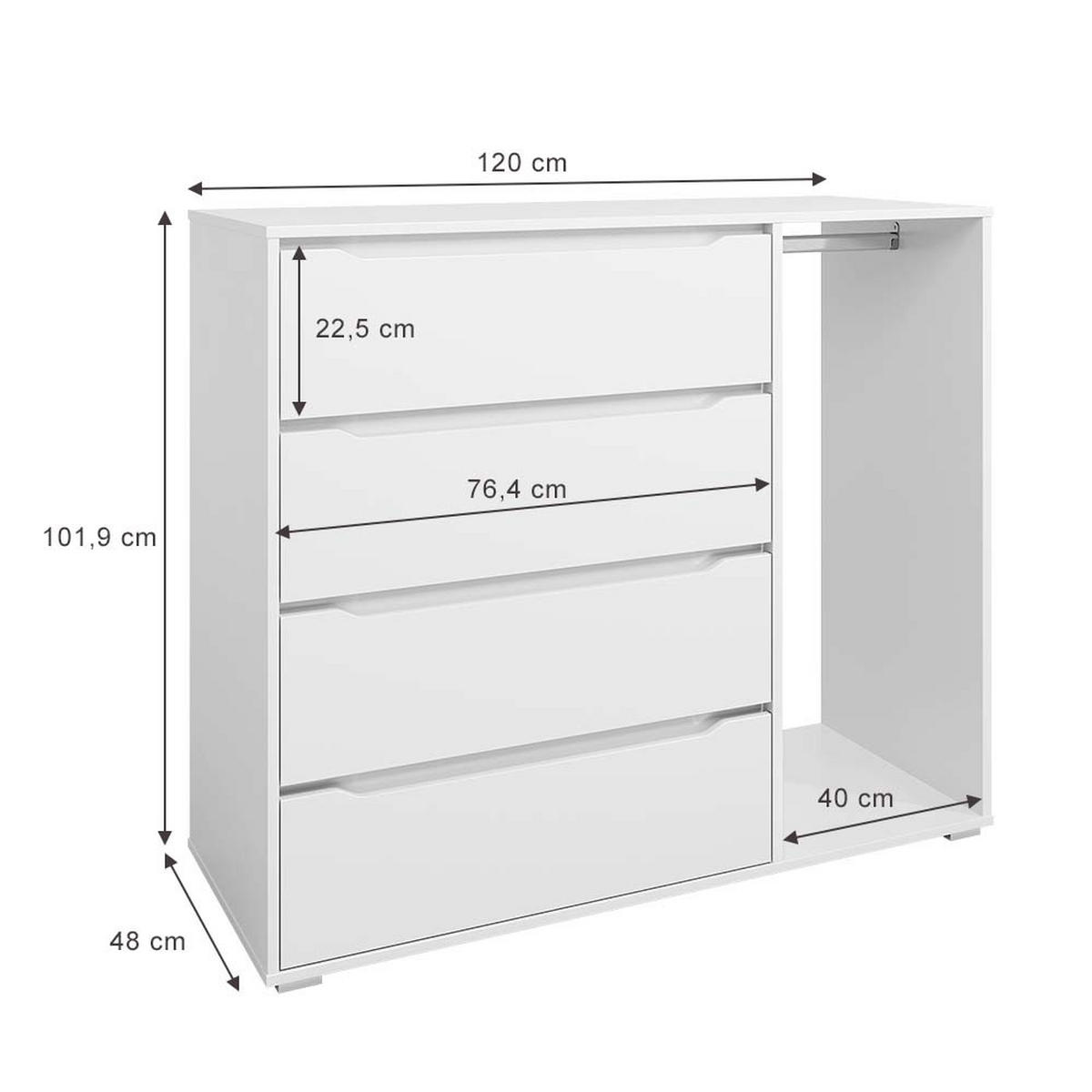 KINDERKLEIDERSCHRANK Ruben Weiß 120 x 101.9 cm mit 4 Schubladen - Weiß, Holzwerkstoff (120/101.9/48cm) - Vicco