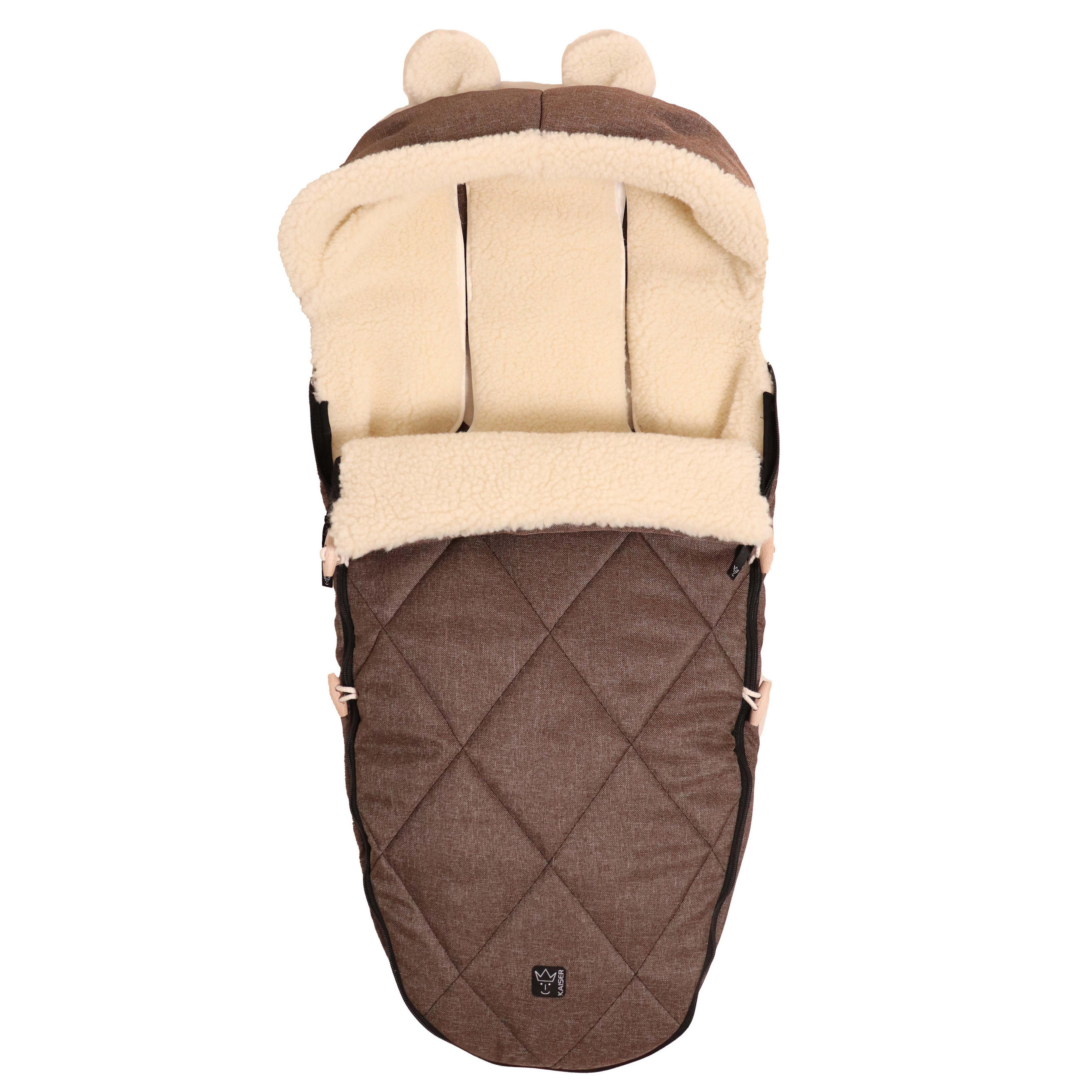 KINDERWAGENFUSSSACK XL EARS WOOL, brown melange - Mokka, Naturmaterialien (43/93cm) - Kaiserbaby