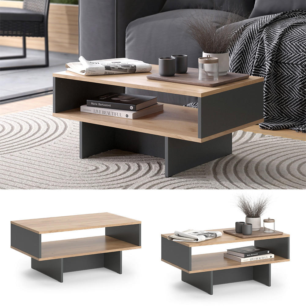 COUCHTISCH Josef Anthrazit/Goldkraft Eiche 80 x 46,2 cm mit 1 Regal - Honigeiche/Anthrazit, Holzwerkstoff (46.2/80/35.4cm) - Vicco