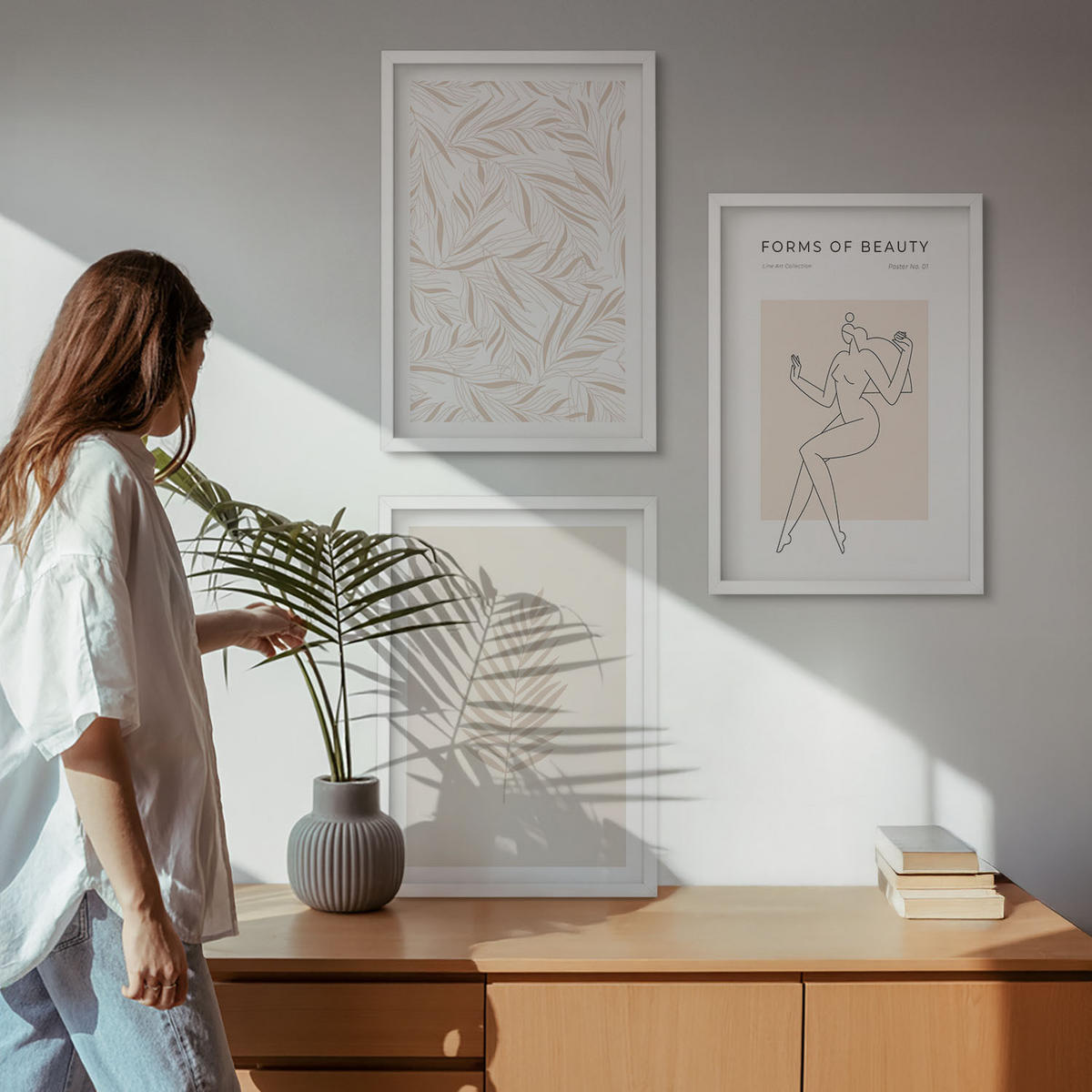 WANDBILDER 3er-Set - 40x60 cm Weißer Rahmen - Minimalistische botanische Motive - Weiß, Kunststoff (40/60cm) - ArtPrintCave