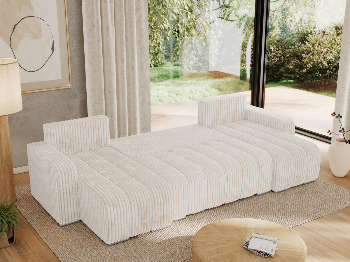 WOHNLANDSCHAFT KIRASSO U Beige Cord - Beige/Grau, Textil/Metall (320/86/147cm) - MKS