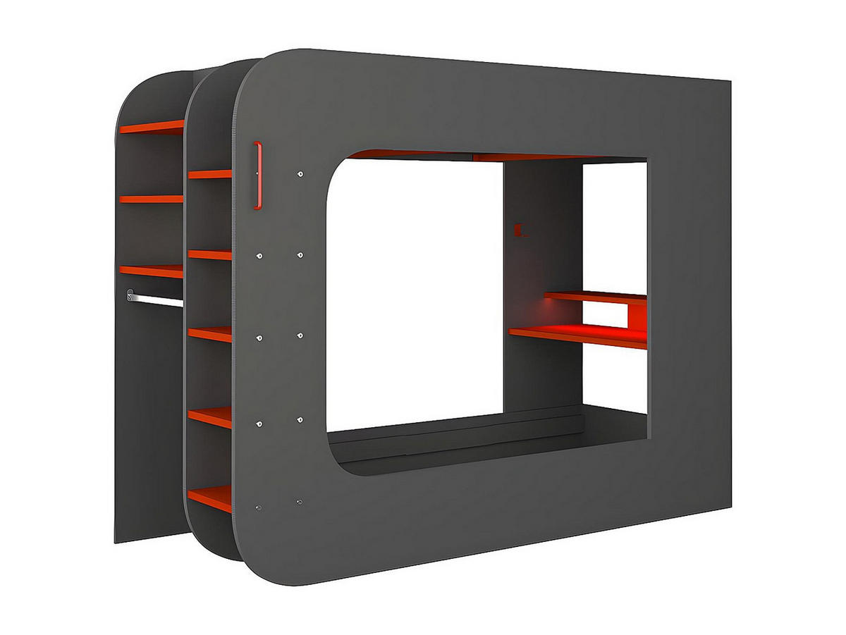 HOCHBETT mit Gaming-Schreibtisch & Stauraum + LEDs - 90 x 200 cm - Anthrazit & Rot - WARRIOR - Anthrazit, Holz (97.6/238.1cm) - Vente-Unique