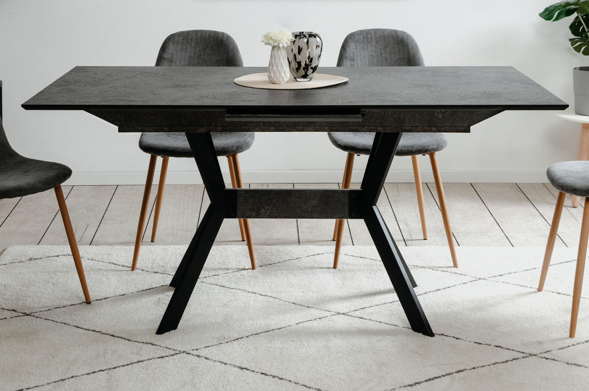 ESSTISCH Stein grau dunkel, Küchentisch ausziehbar 160 - 200 x 90 cm - Dunkelgrau/Schwarz, Holzwerkstoff/Metall (160/90/76cm) - Furn.Design