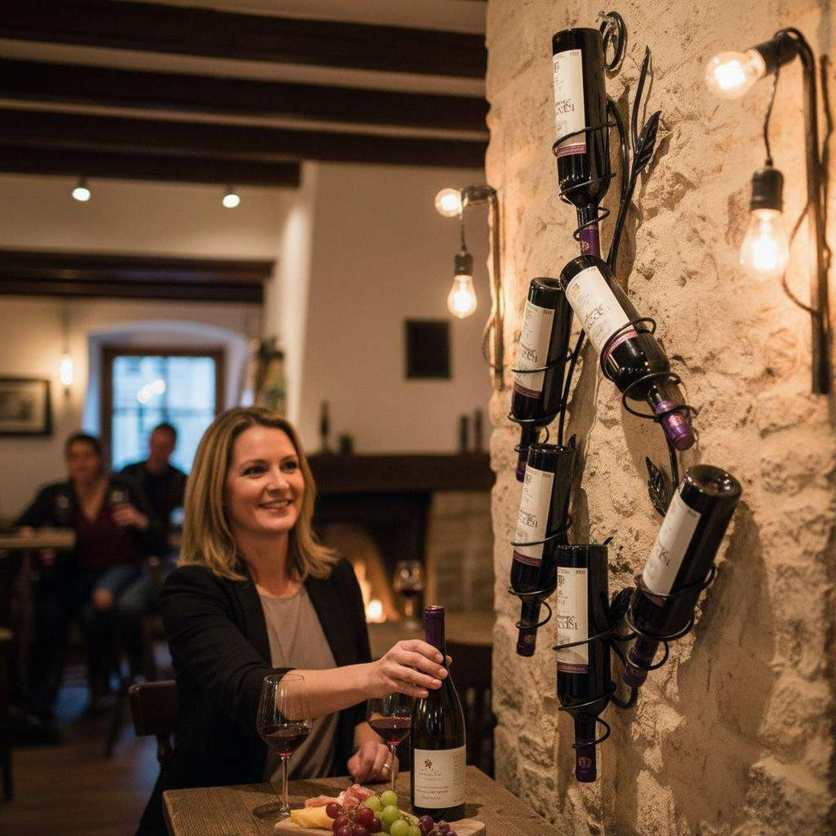 WEINREGAL "Natura" 100cm aus Metall Flaschenständer Wandregal - Schwarz, Metall (45/100/10cm) - DanDiBo