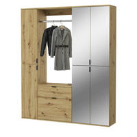 GARDEROBEN-SET Eiche Artisan 152 cm, Komplettset mit Spiegel - Schwarz/Eiche Artisan, Glas/Holzwerkstoff (152/193/34cm) - Inn.Furn