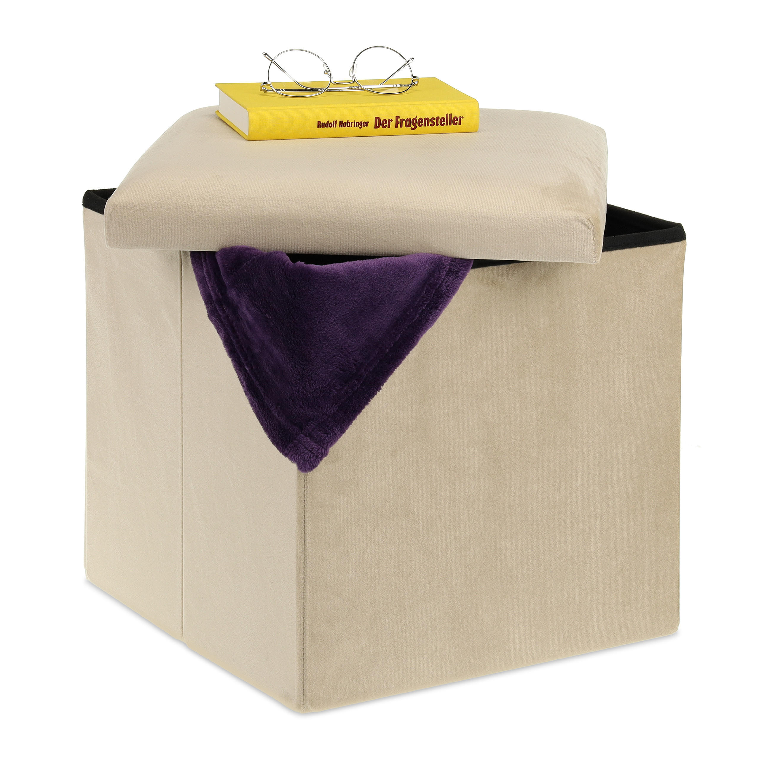 SITZHOCKER - Creme, Holzwerkstoff/Textil (38/38/38cm) - Relaxdays