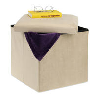 SITZHOCKER - Creme, Holzwerkstoff/Textil (38/38/38cm) - Relaxdays