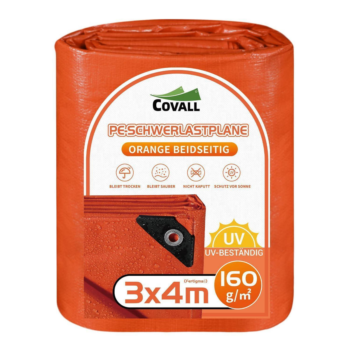 ABDECKPLANE 3 x 4 m Orange Wasserdicht UV-stabilisiert 160g/m² - Orange, Kunststoff (400/300/1cm)