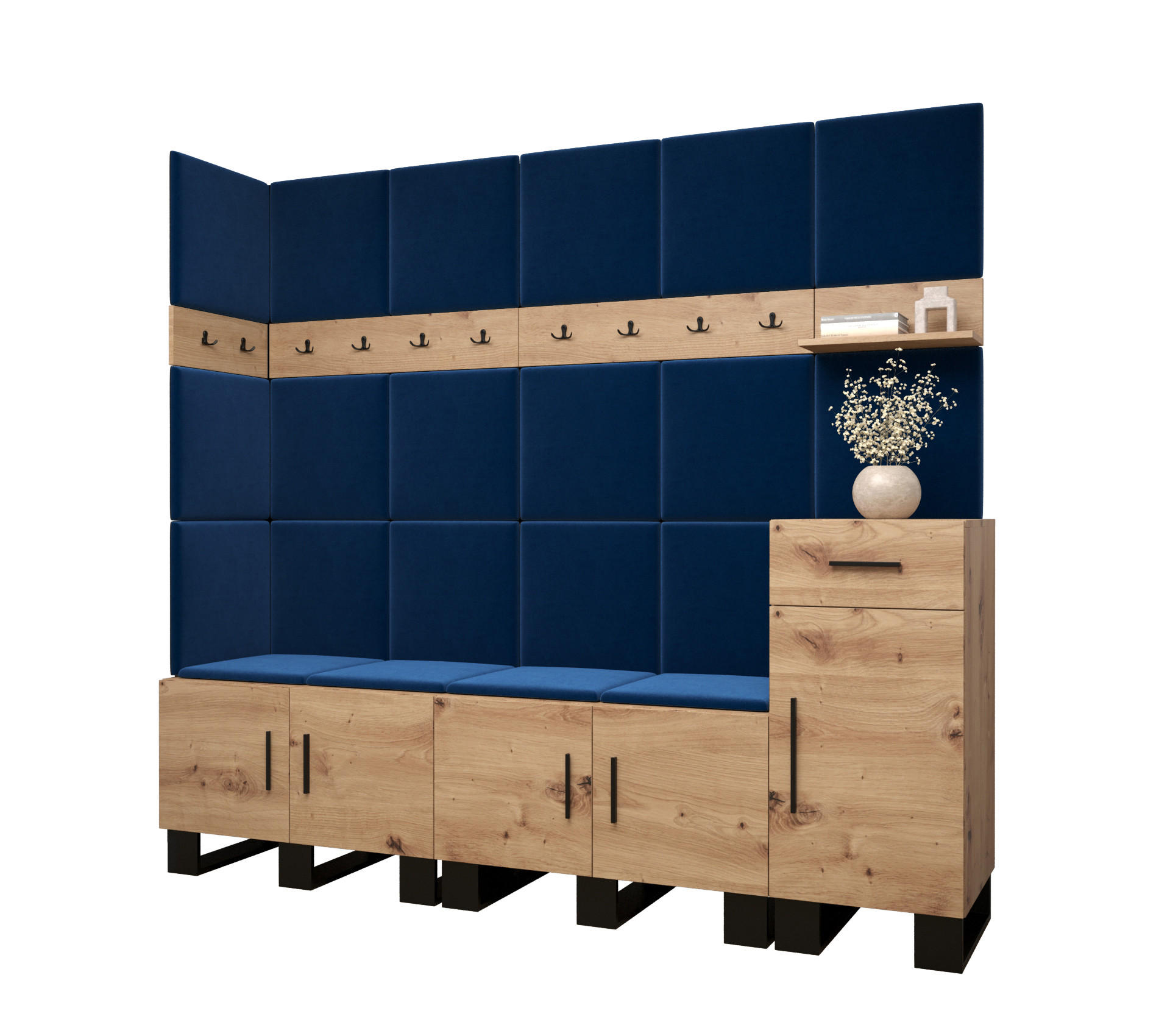 Abiks Möbel Garderoben-Set Eiche Artisan, Dunkelblau 210x196x45.6 cm