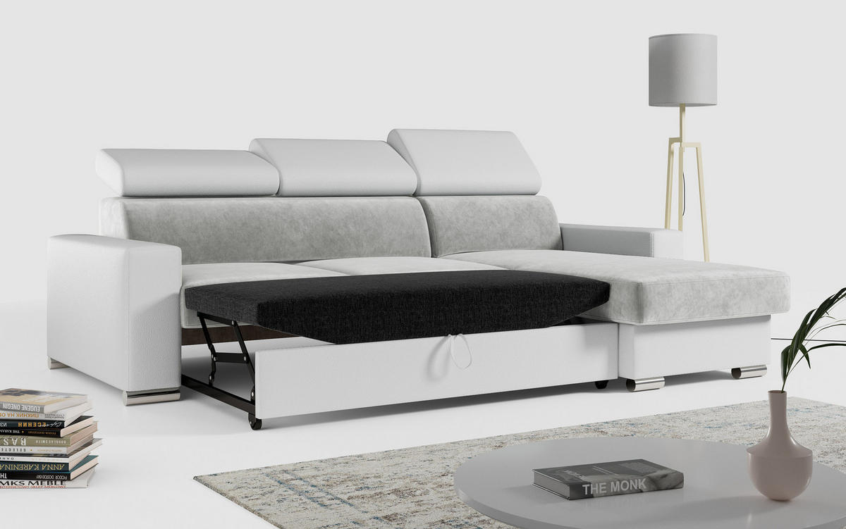 ECKSOFA FOX-L Hellgrau/Weiß - Silberfarben/Hellgrau, Kunststoff/Textil (242/168cm) - MKS