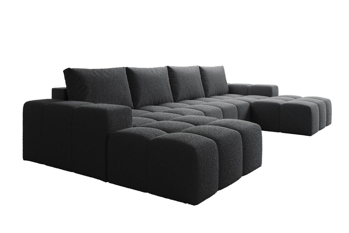 WOHNLANDSCHAFT Cento, Couch U-Form, Teddy-Bouclé, 360x57x180 cm, Schwarz - Schwarz, Holz (360/56/180cm) - PROMETO Möbel