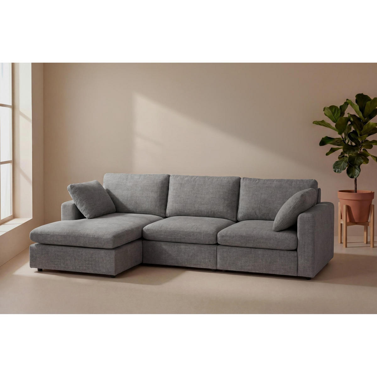 SCHÄSLONGSOFFA Lux för 3 personer 296 x 182 x 89 cm – grå - Grå, Textil (296/89/182cm) - ebuy24