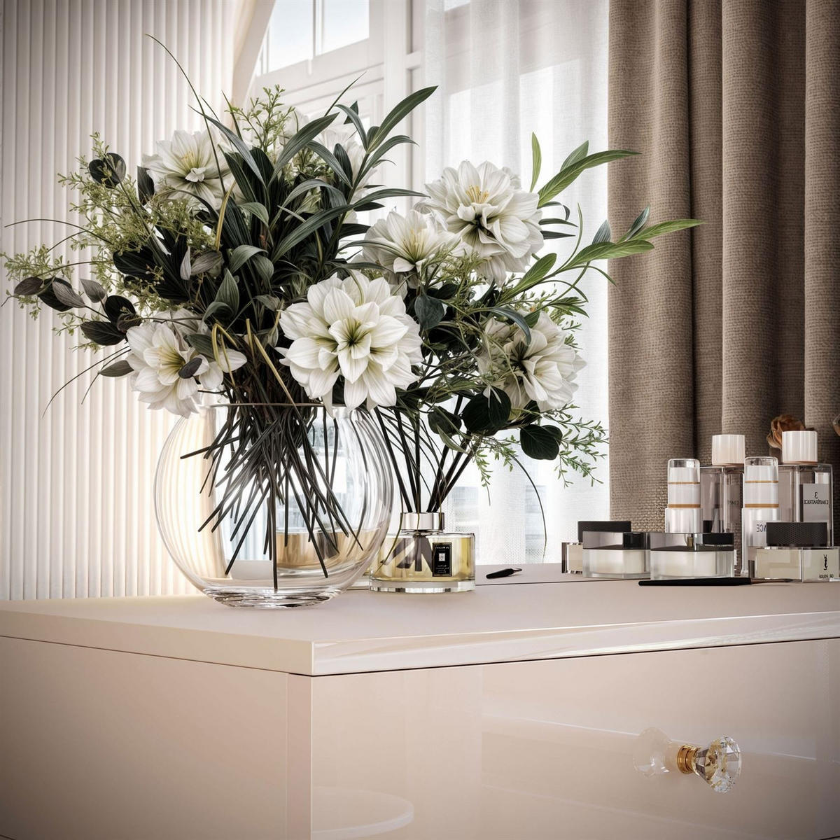 SCHMINKTISCH QUINNIE KASCHMIR mit LED-Spiegel links Griff Kristall - Kaschmir, Holzwerkstoff (100/175/42cm) - Lookway