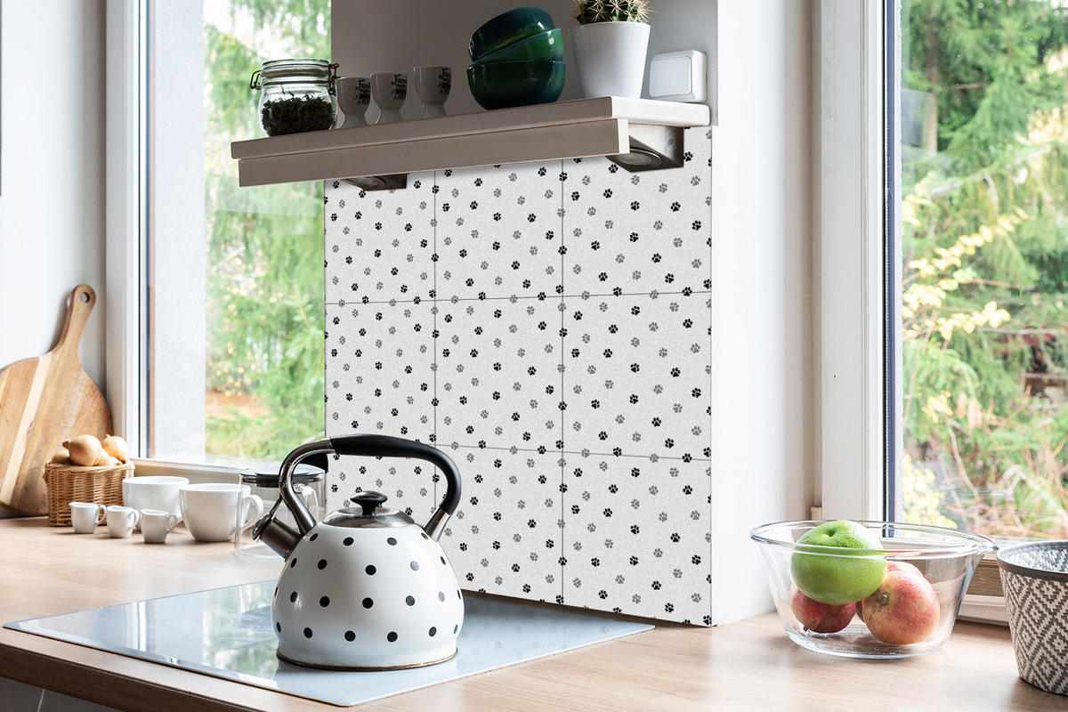 FLIESENAUFKLEBER 9 Stück 30x30 cm selbstklebend Hundepfoten - Grau, Textil (30/1.6/30cm) - TULUP
