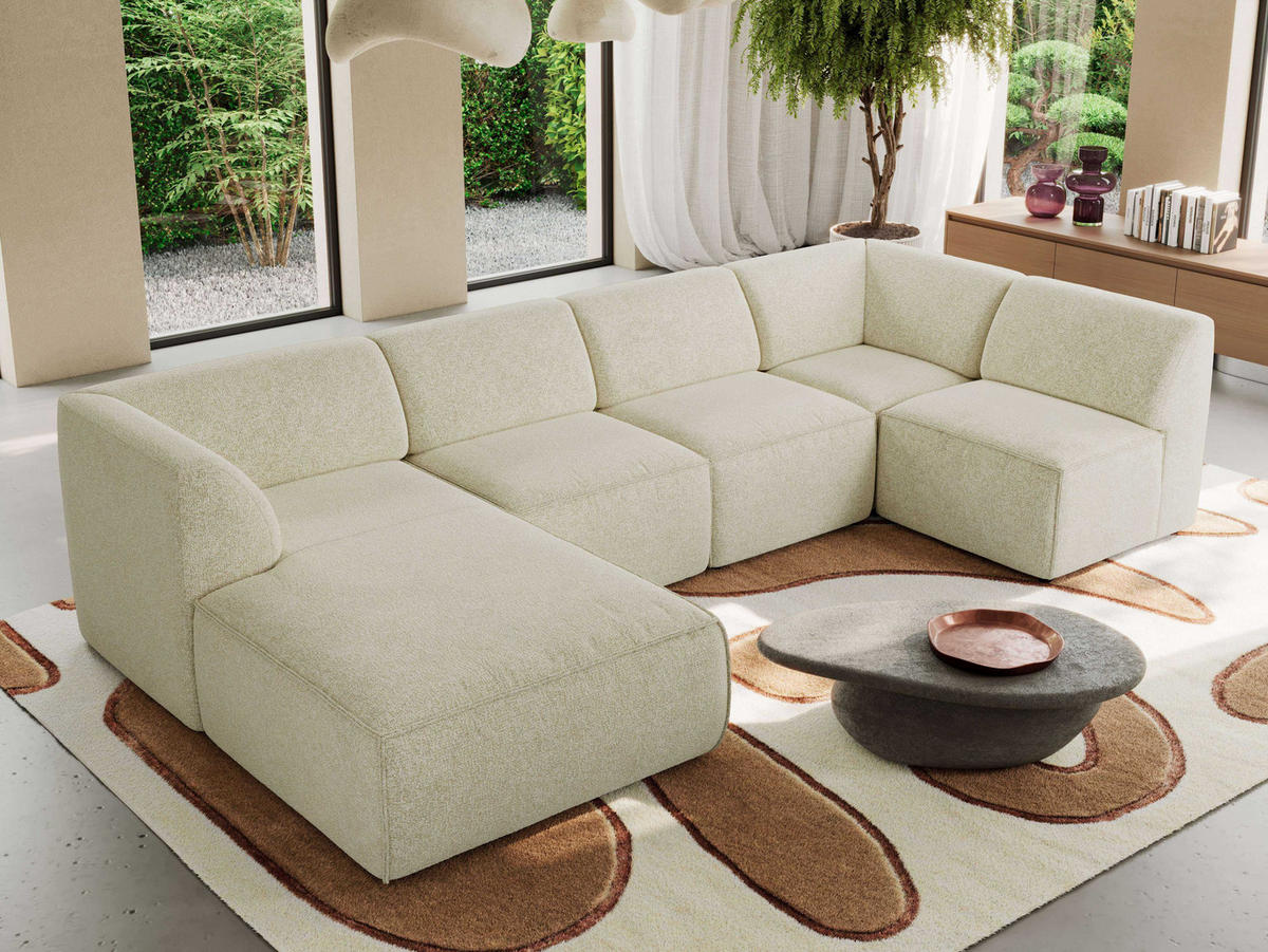 WOHNLANDSCHAFT MODARO U 6M - Creme Struktur - Links - Creme/Schwarz, Textil (180/78/345cm) - MKS