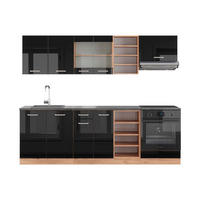 KÜCHENZEILE R-Line Schwarz Hochglanz/Goldkraft Eiche 240 cm AP Anthrazit - Schwarz Hochglanz/Eiche Wotan, Holzwerkstoff (240/81.6/60cm) - Vicco