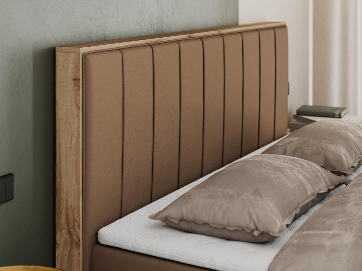 BOXBETT BELLISSIMO 200/200 Braun Kunstleder - H3 - Braun, Holz/Textil (200/200cm) - MKS