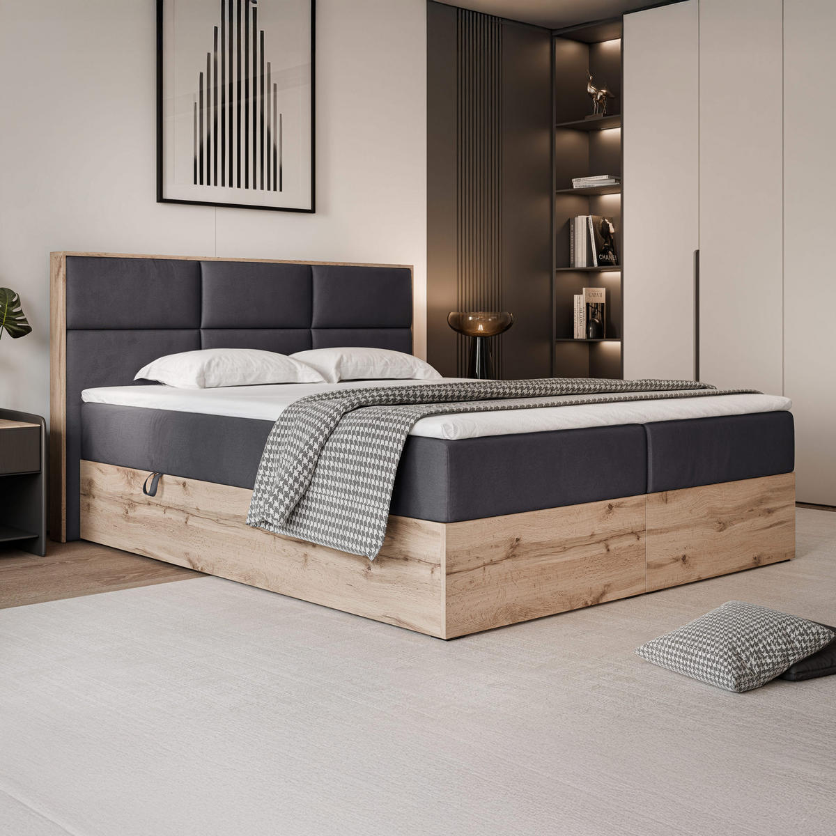 BOXBETT LAVIO 120/200 cm, in Dunkelgrau, mit Matratze und Topper - Dunkelgrau, Holzwerkstoff/Textil (120/200cm) - Idohome
