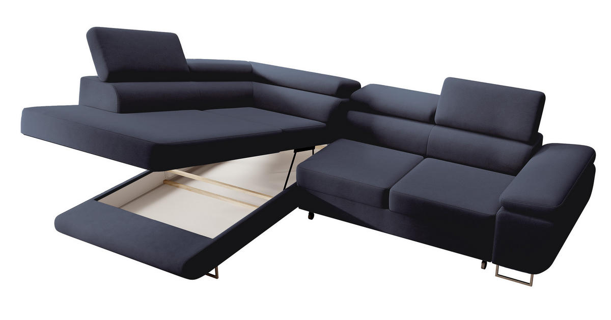 ECKSOFA Stevil Dunkelblau Velours - Silberfarben/Dunkelblau, Textil/Metall (275/203cm) - Selsey