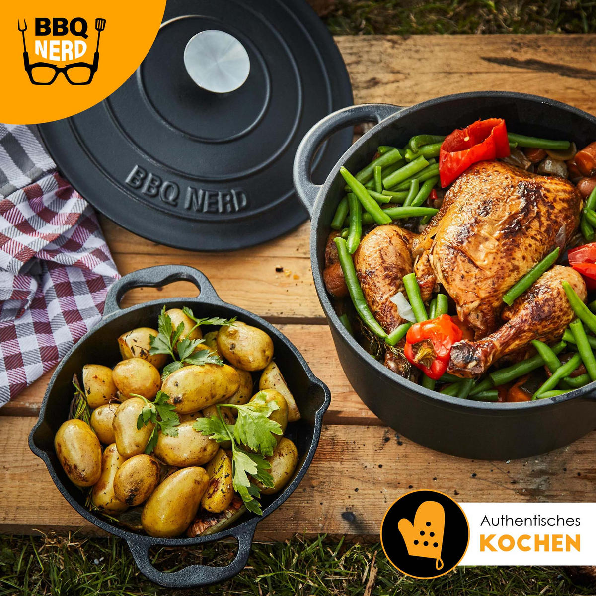 BRÄTER Gusseisen emailliert 4L - Feuertopf Topf Cocotte Gusstopf - Schwarz, Metall (26/14/26cm) - BBQ Nerd