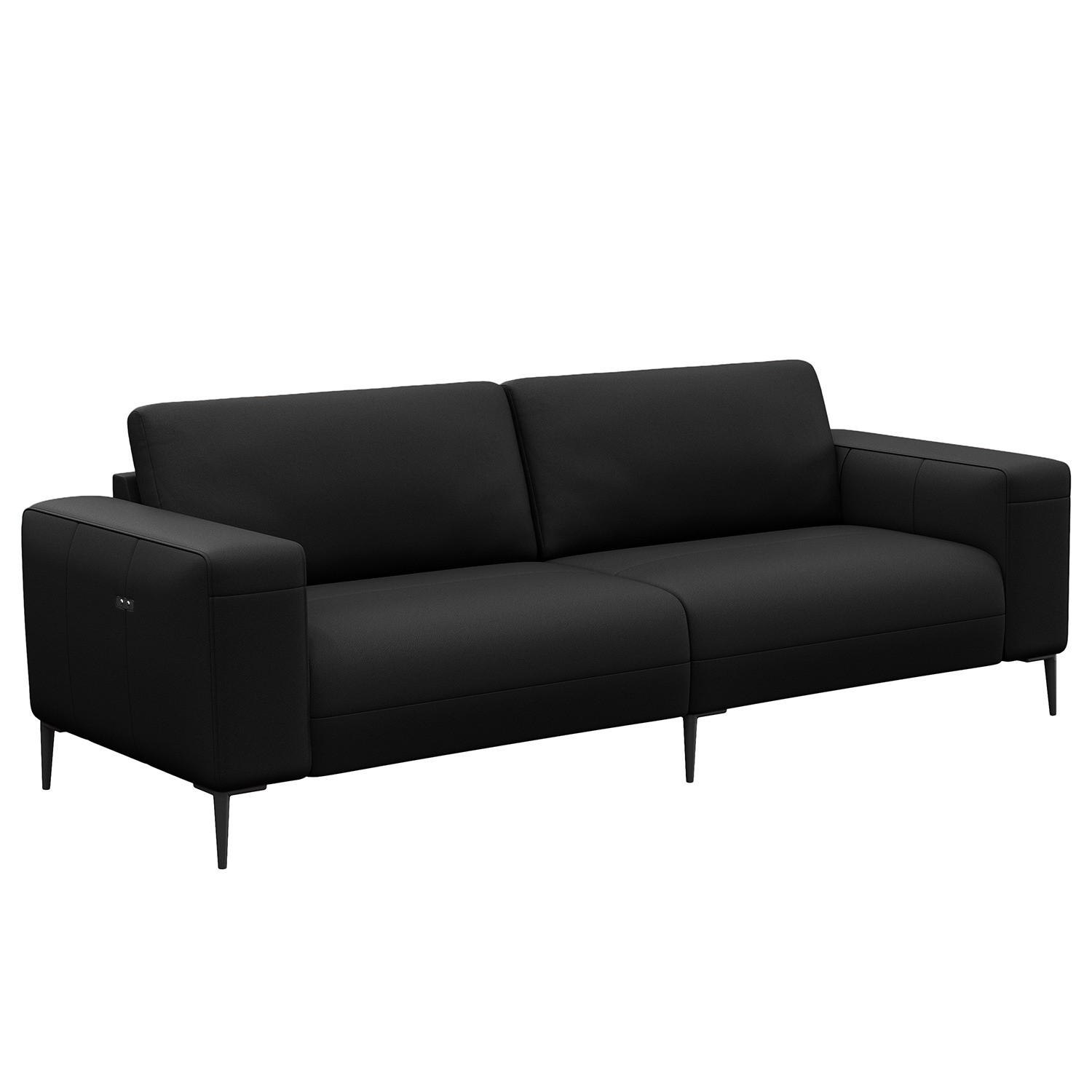 3-SITZER SOFA - Schwarz, Leder/Metall (225/77/88cm) - home24